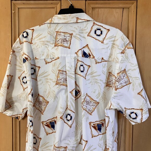 Natural Issue Mens Vintage Hawaiian Sailboat No Wrinkle Shirt Large White SP EXC - Picture 10 of 12